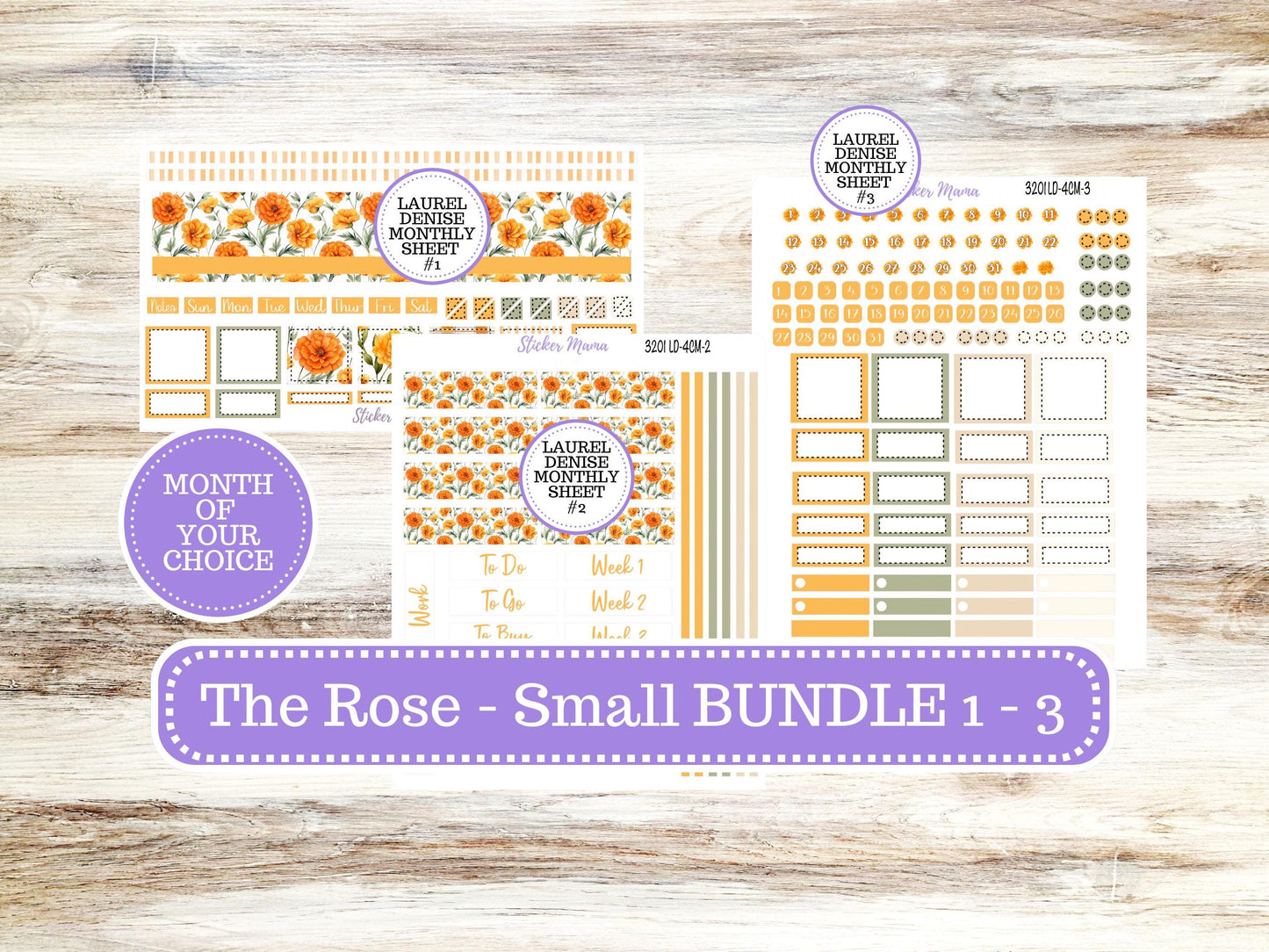 Laurel Denise Small Rose Planner Sticker Kit | 4 Column Mini | Project Mini  | Month of your Choice 3201 Fall Colors | 5-26