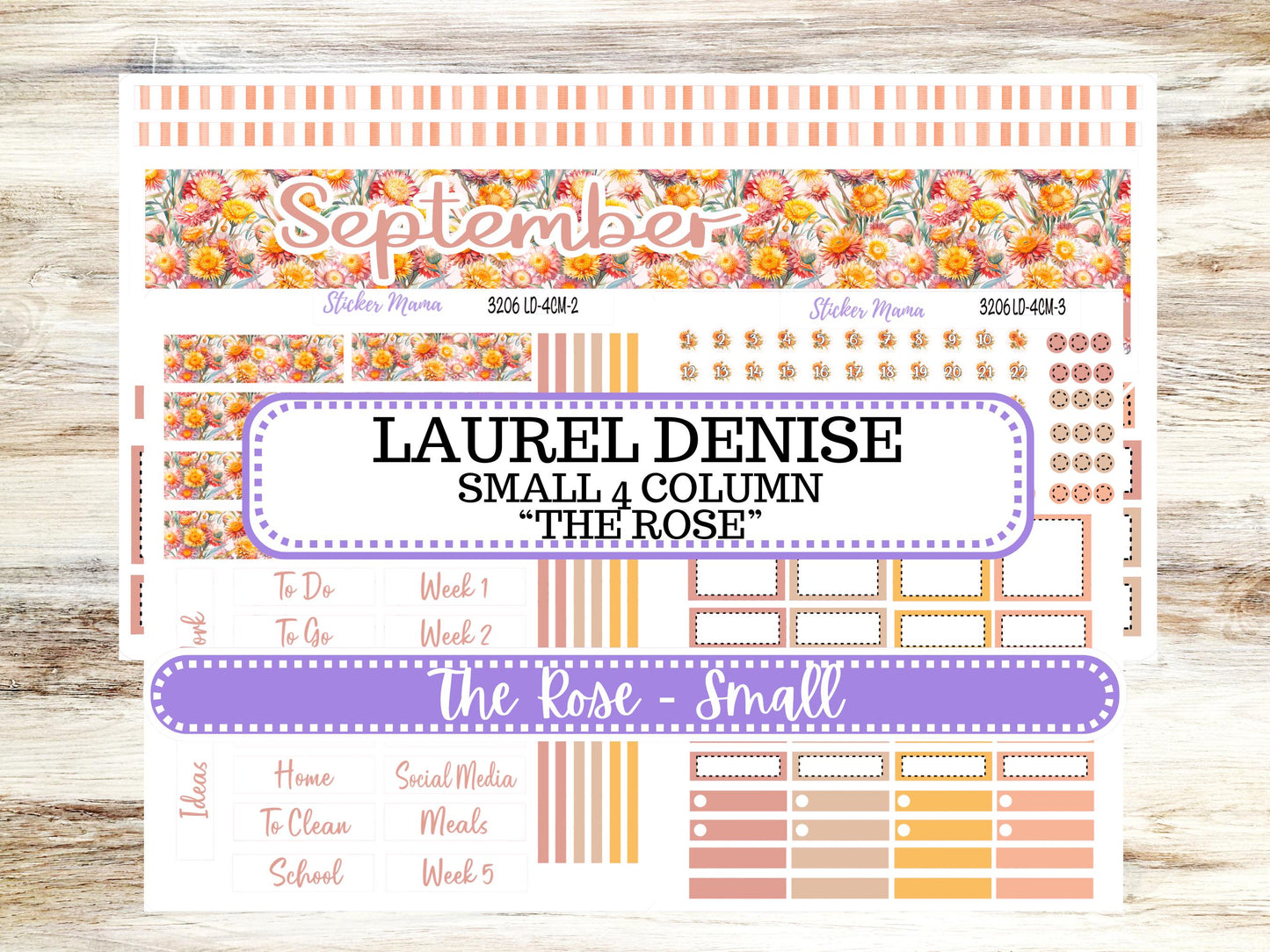 Laurel Denise Small Rose Planner Sticker Kit | 4 Column Mini | Project Mini  | September Falling Colors 3206 | 6-26