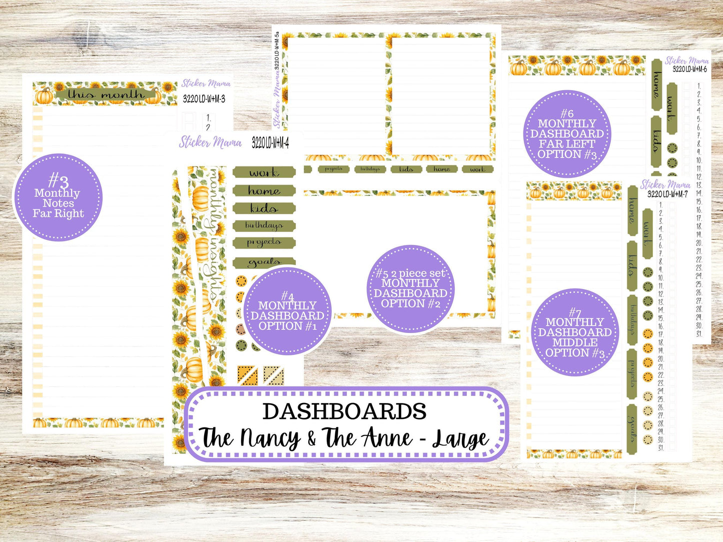 Laurel Denise Large Nancy & Anne Planner Sticker Kit | Vertical Horizontal Week + Month | Month of your Choice Fall | 3220 Sunflower | 6-26
