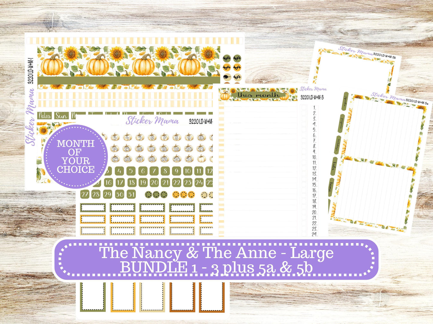 Laurel Denise Large Nancy & Anne Planner Sticker Kit | Vertical Horizontal Week + Month | Month of your Choice Fall | 3220 Sunflower | 6-26