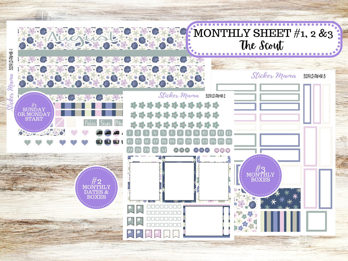 Laurel Denise Large Scout Planner Sticker Kit | Portrait Weekly + Monthly | August Blossom Breeze 3219 | 5-26