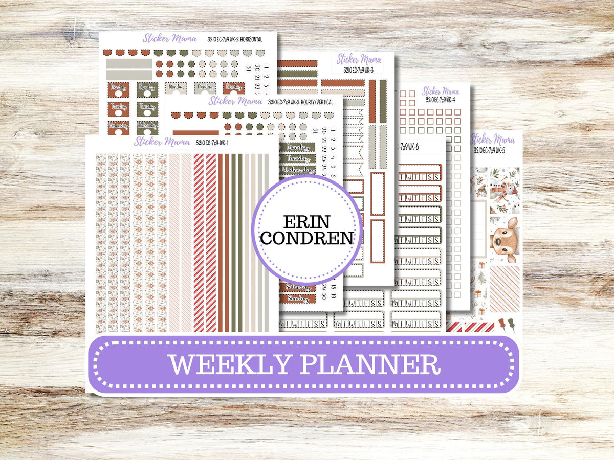 Erin Condren Weekly Planner Kit 3210 | December Frosty Friends | Horizontal | Vertical | Hourly | 9-26