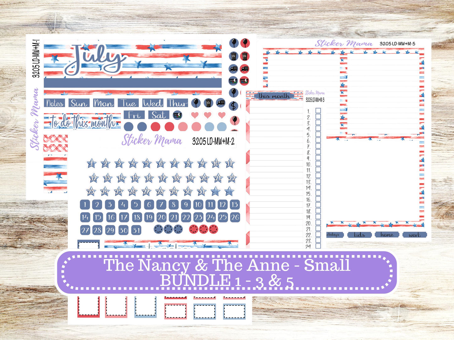 Laurel Denise Small Anne and Nancy Planner Sticker Kit | July Patriotic Festivities 3205 | 4-26