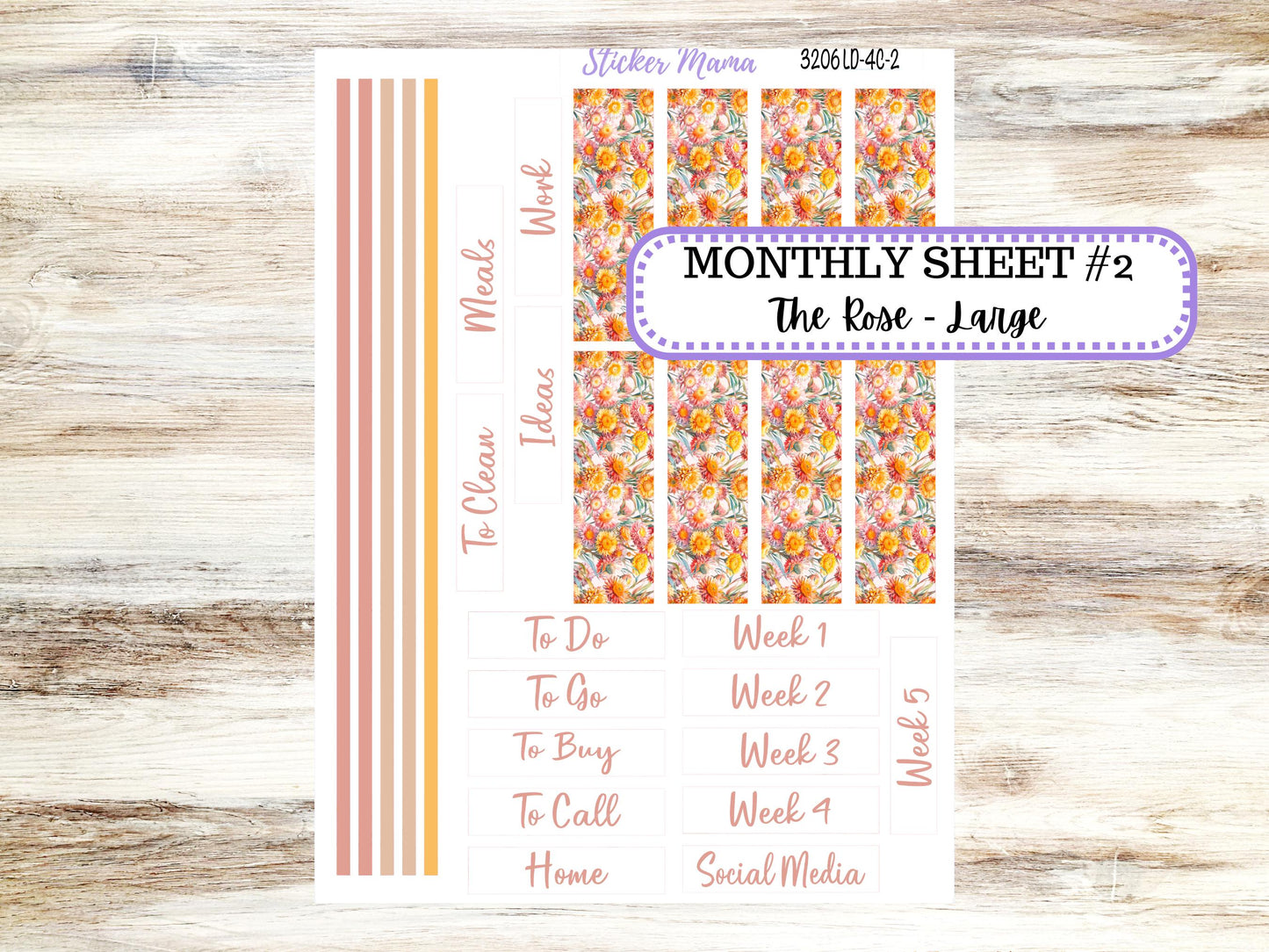 Laurel Denise Large Rose Planner Sticker Kit | 4 Column Mini | Project Mini  | 3206 Falling Colors | 6-26