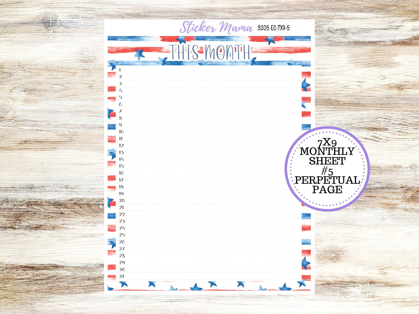 Erin Condren 7x9 Monthly Planner Sticker Kit | 3205 Patriotic Festivities