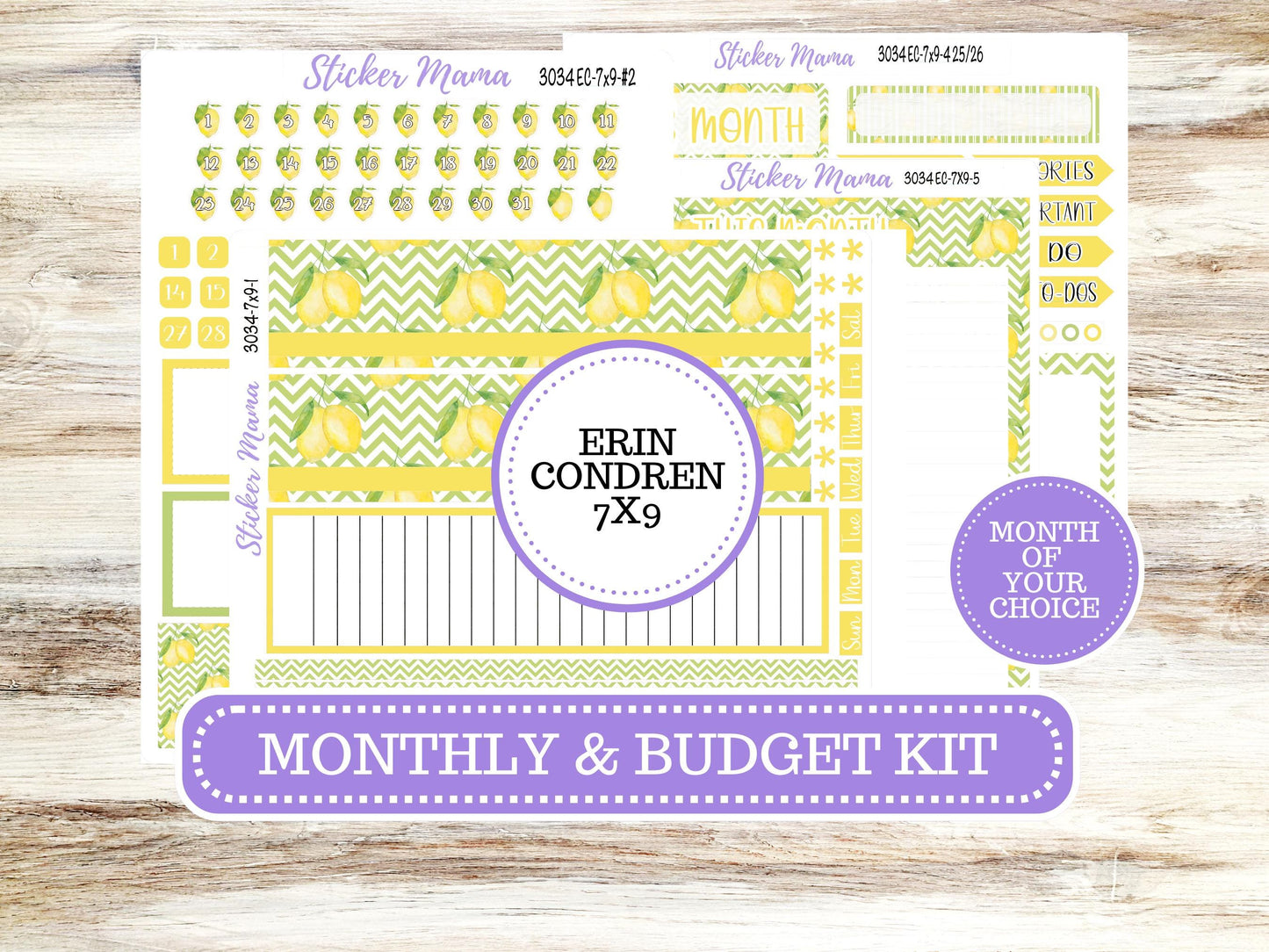 ERIN CONDREN Monthly Kit-3034 || 7X9 || Fresh Squeeze - 7x9 ec March Monthly Kit - Month of your Choice Monthly Planner Kits || 11-25