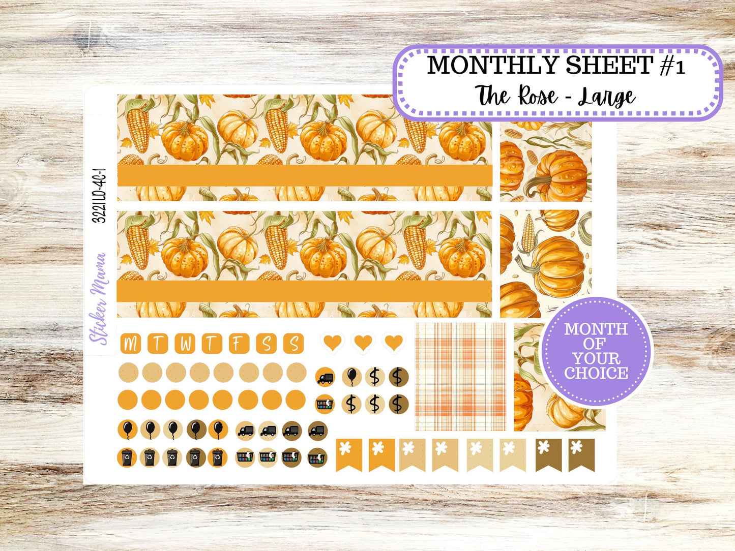 Laurel Denise Large Rose Planner Sticker Kit | 4-COLUMN | Month of your Choice Fall | Pumpkins & Cornstalks 3221 | 6-26