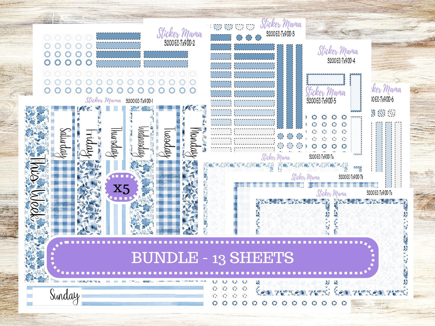 ERIN CONDREN Daily Duo Planner Kit DD-3200 || Blue Blossom || Daily Duo Planner Sticker Kit || Erin Condren ||