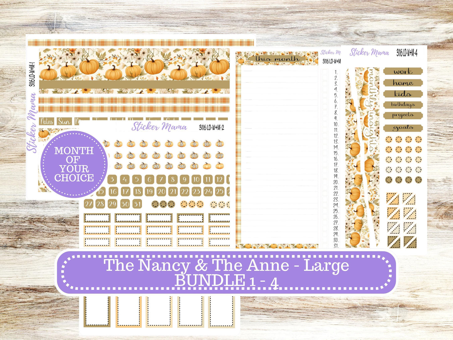 Laurel Denise Large Nancy & Anne Planner Sticker Kit | Vertical Horizontal Week + Month | Choose your own month | Fall 3116 Pumpkin Spice
