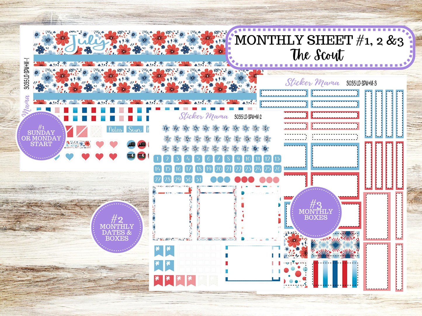 Laurel Denise Small Scout Planner Sticker Kit | Portrait Weekly + Monthly | July American Dream 3035 | 4-26