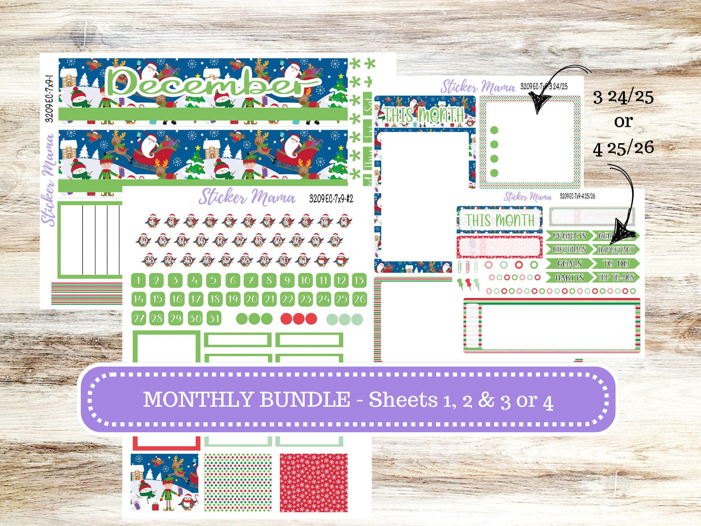 ERIN CONDREN Monthly Kit-3209 || 7X9 || Jolly Pines - 7x9 ec December Monthly Kit - December Monthly Planner Kits -  Monthly Pages