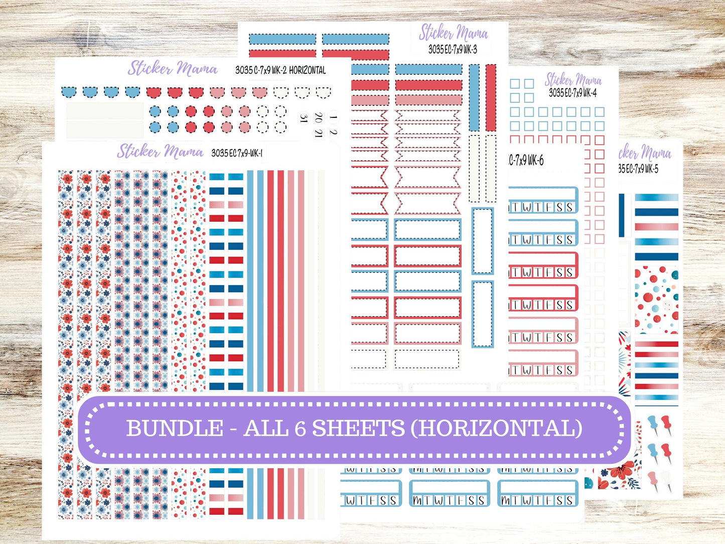 Erin Condren Weekly Planner Kit | Vertical & Hourly Stickers | WK-3035 American Dream