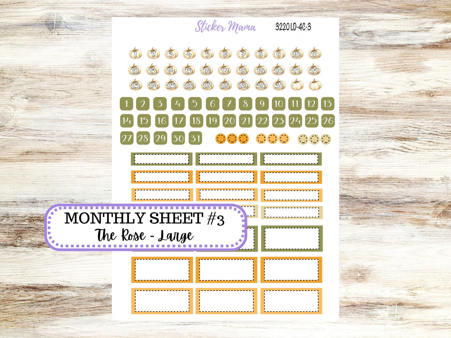 Laurel Denise Large Rose Planner Sticker Kit | 4-COLUMN | Month of your Choice Fall | Sunflower Harvest 3220 | 6-26