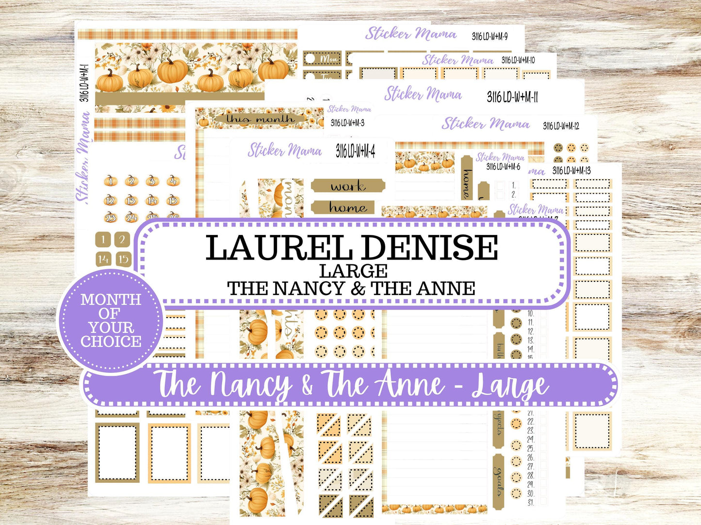Laurel Denise Large Nancy & Anne Planner Sticker Kit | Vertical Horizontal Week + Month | Choose your own month | Fall 3116 Pumpkin Spice
