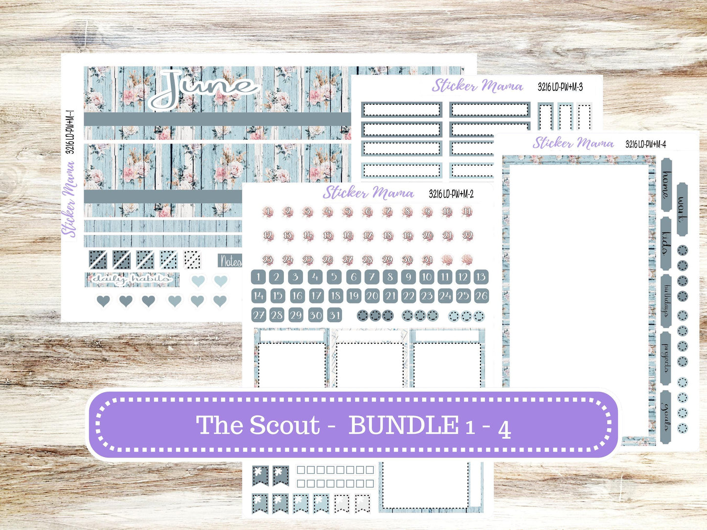 Laurel Denise Large Scout Planner Sticker Kit | Portrait Weekly + Monthly | June Chic Roses #3216 | 3-26
