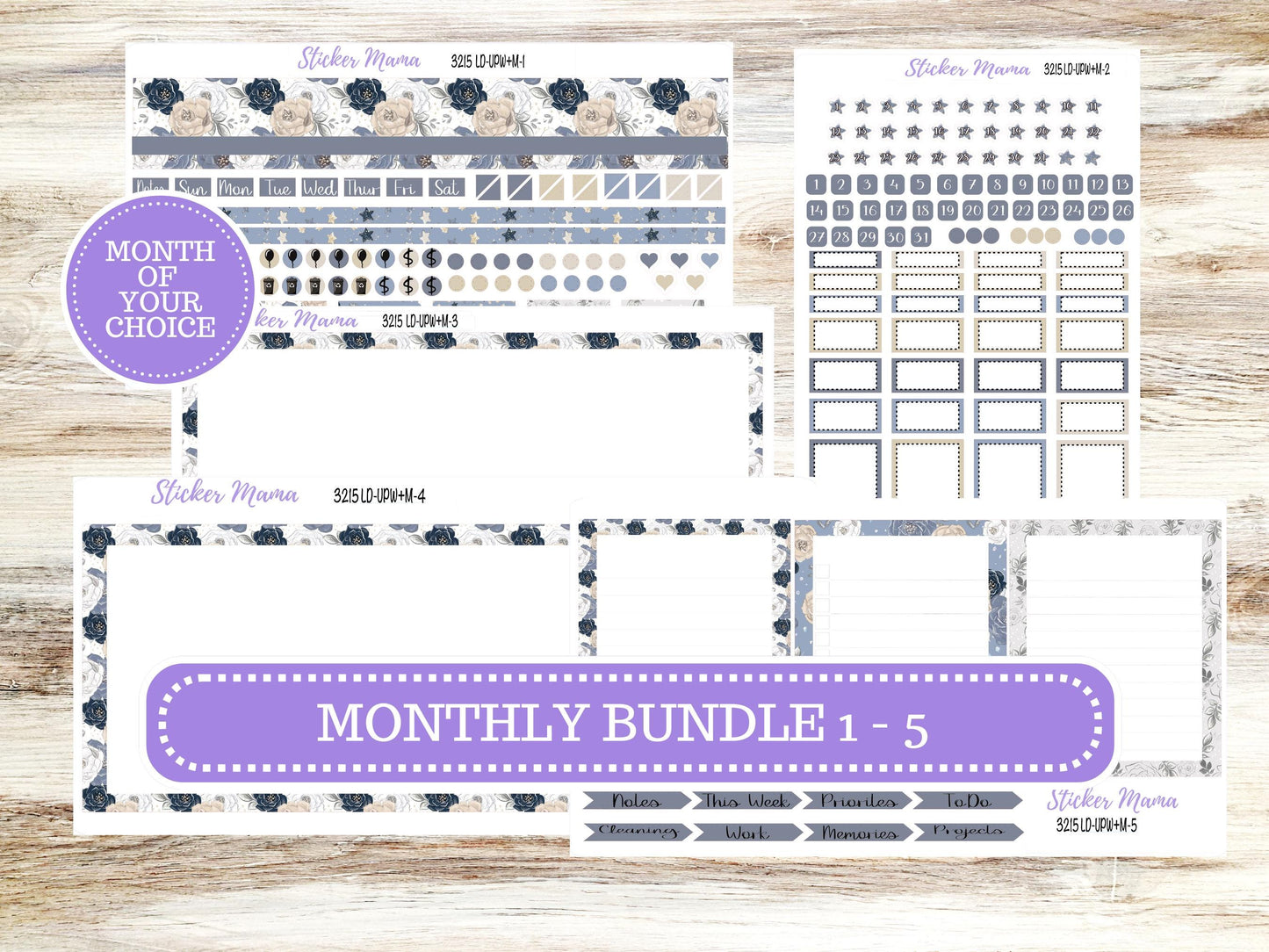 Laurel Denise Jo Planner Sticker Kit | Pop-up Week+Month | Month of your Choice Charming Roses #3215 | 12-25