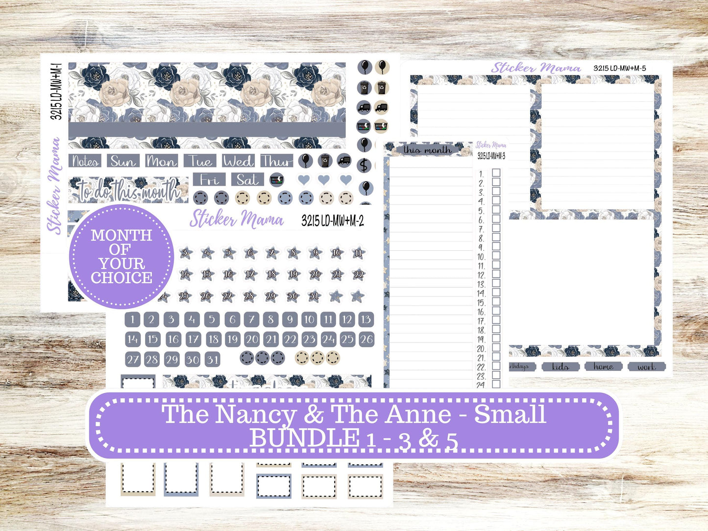 Laurel Denise Small Anne and Nancy Planner Sticker Kit | Small Week + Month | Choose your own Month #3215 Charming Roses | 1-26