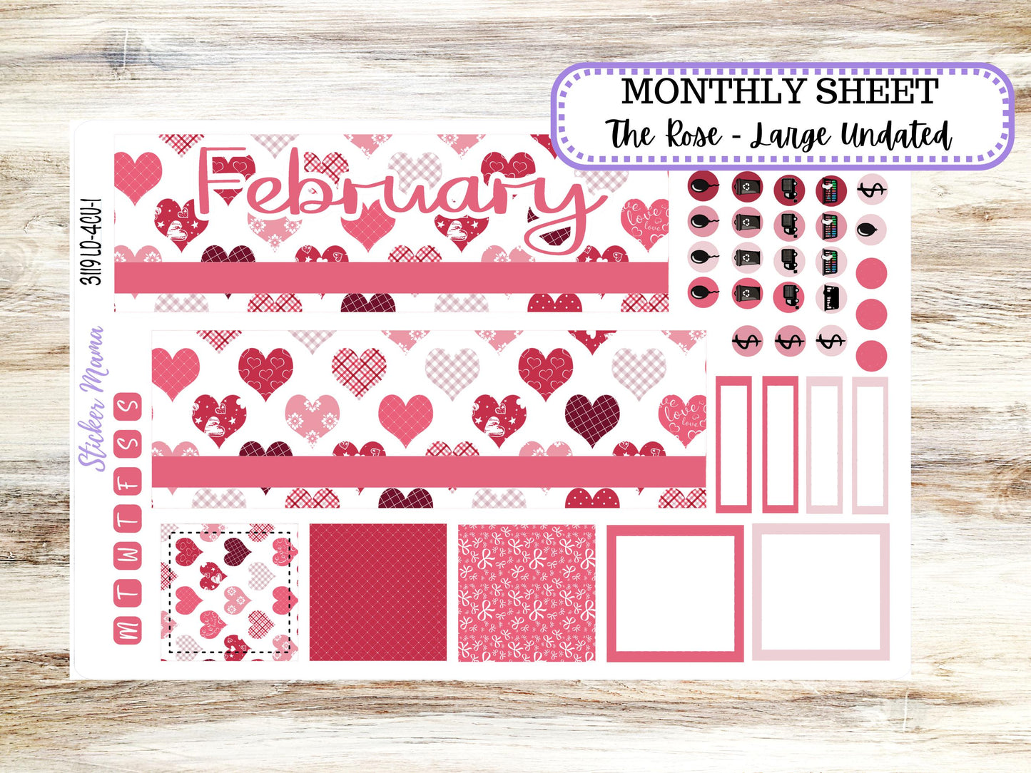 LD "The Rose" - Large Undated Sewn || 4 COLUMN Undated (formerly project undated). Planner Kit #3119 || February || 10-25