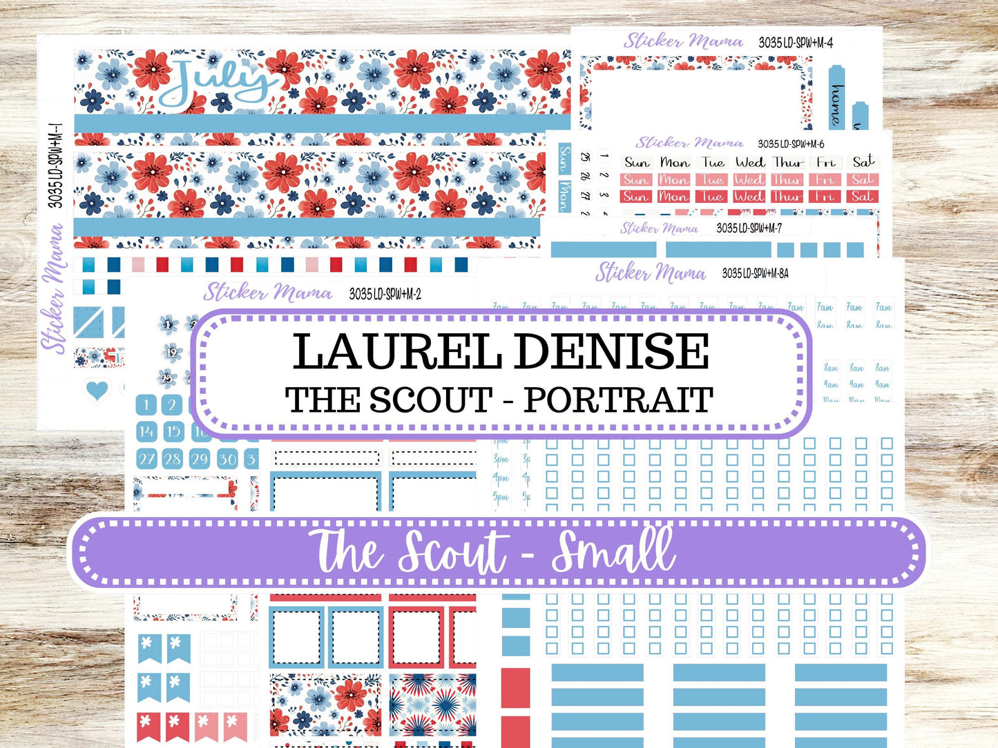 Laurel Denise Small Scout Planner Sticker Kit | Portrait Weekly + Monthly | July American Dream 3035 | 4-26