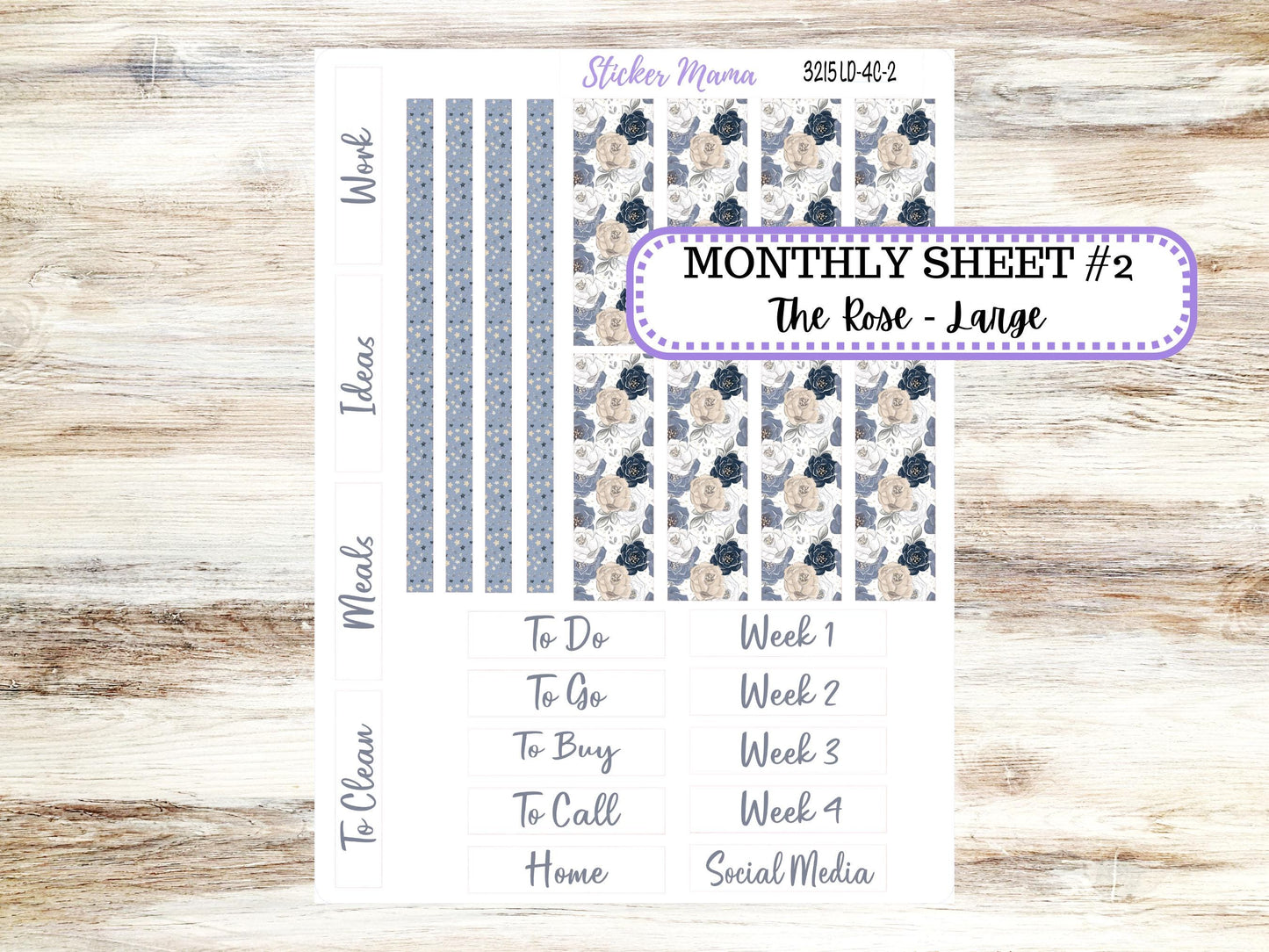 Laurel Denise Large Rose Planner Sticker Kit | 4-COLUMN (formerly project) | Month of your Choice #3215 Charming Roses | 1-26