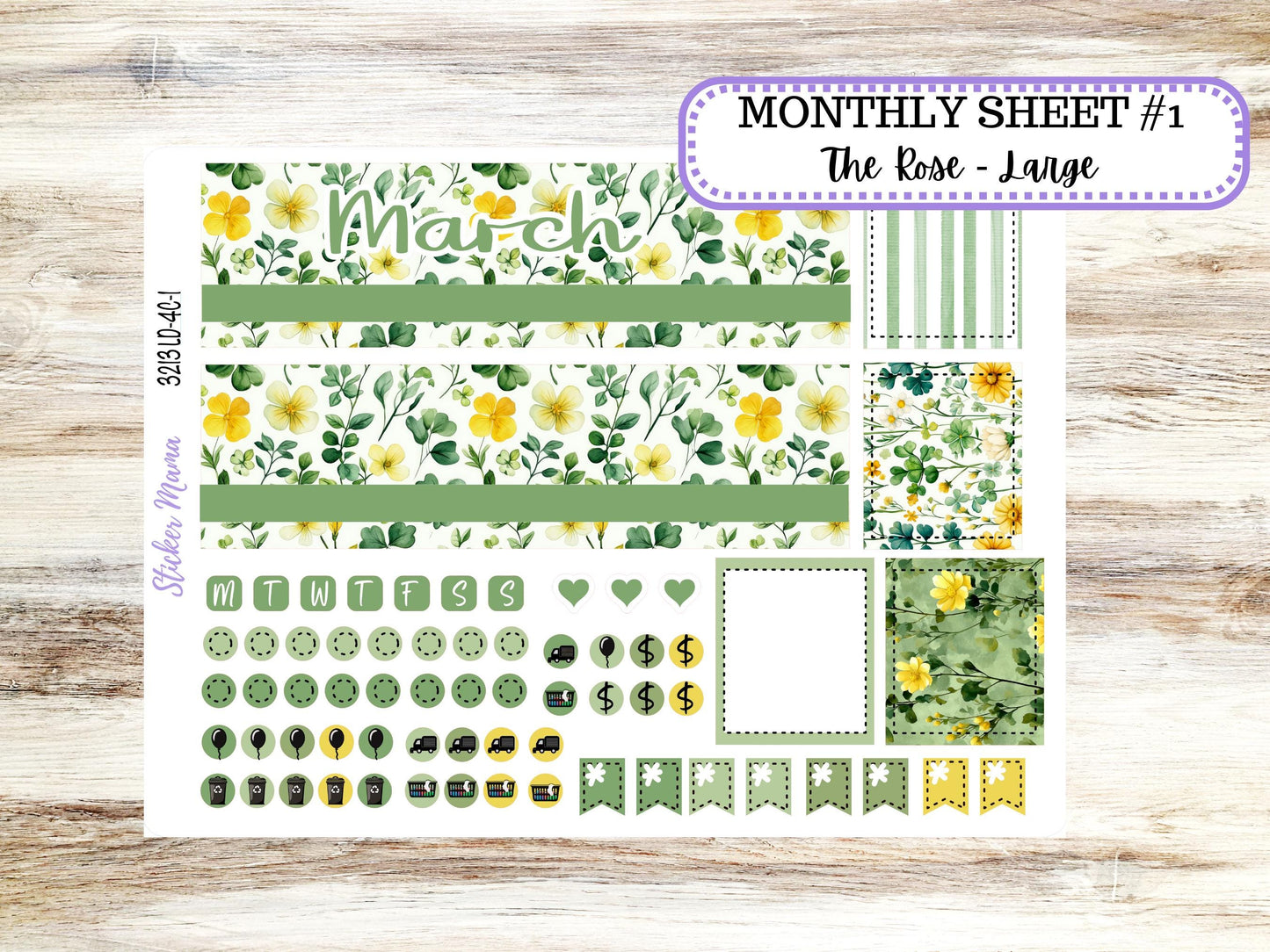 LD "The Rose" Large || 4-COLUMN (formerly project)  Planner Kit #3213 || March Lucky Blossom || Laurel Denise Stickers || 11-25