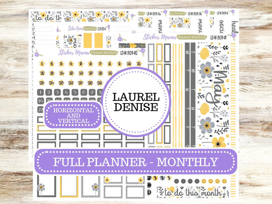 LAUREL DENISE MONTHLY Planner Kit #3109 || Laurel Denise Stickers Kit || Horizontal Vertical || Grey and Yellow Floral || May
