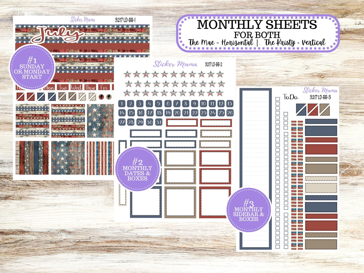 Laurel Denise Mae and Kristy Planner Sticker Kit | Book-Bound | July 3217 Old Glory | 4-26