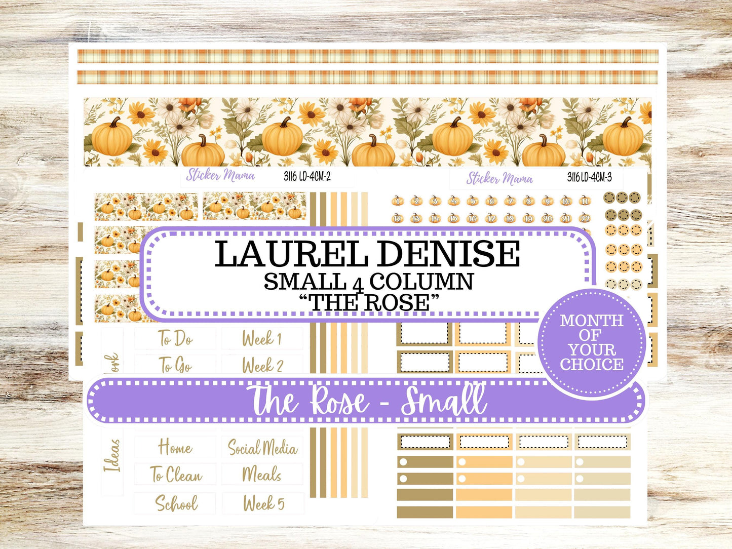 Laurel Denise Small Rose Planner Sticker Kit | 4 Column Mini | Project Mini  | Month of your Choice Fall | 3116 Pumpkin Spice