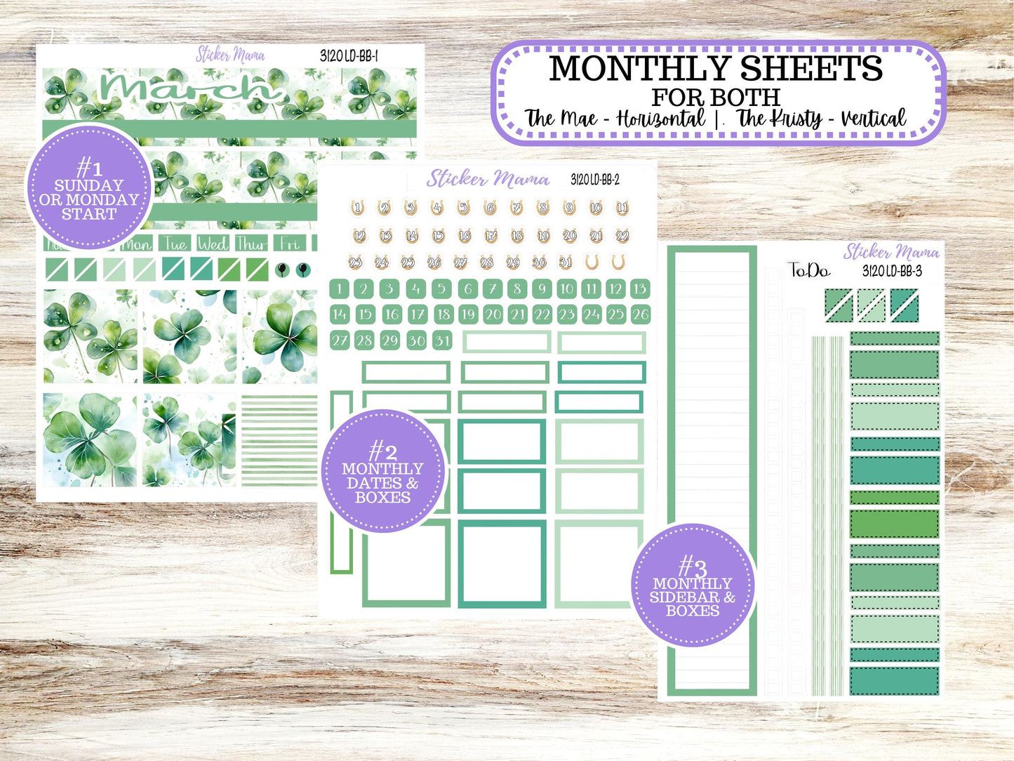 LD BOOK-BOUND Planner Kit #3120 || The Mae || The Kristy || Shamrock Magic || March Laurel Denise Sticker Kit ||  11-25