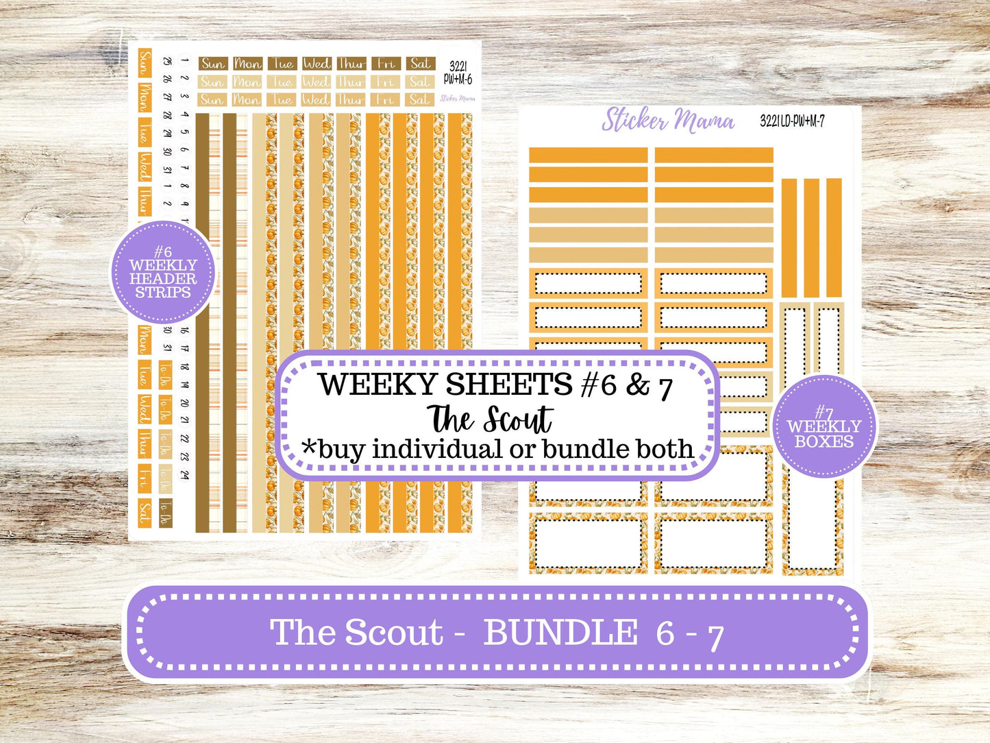 Laurel Denise Large Scout Planner Sticker Kit | Portrait Weekly + Monthly | Month of your Choice Fall | 3221 Pumpkin & Cornstalk | 6-26