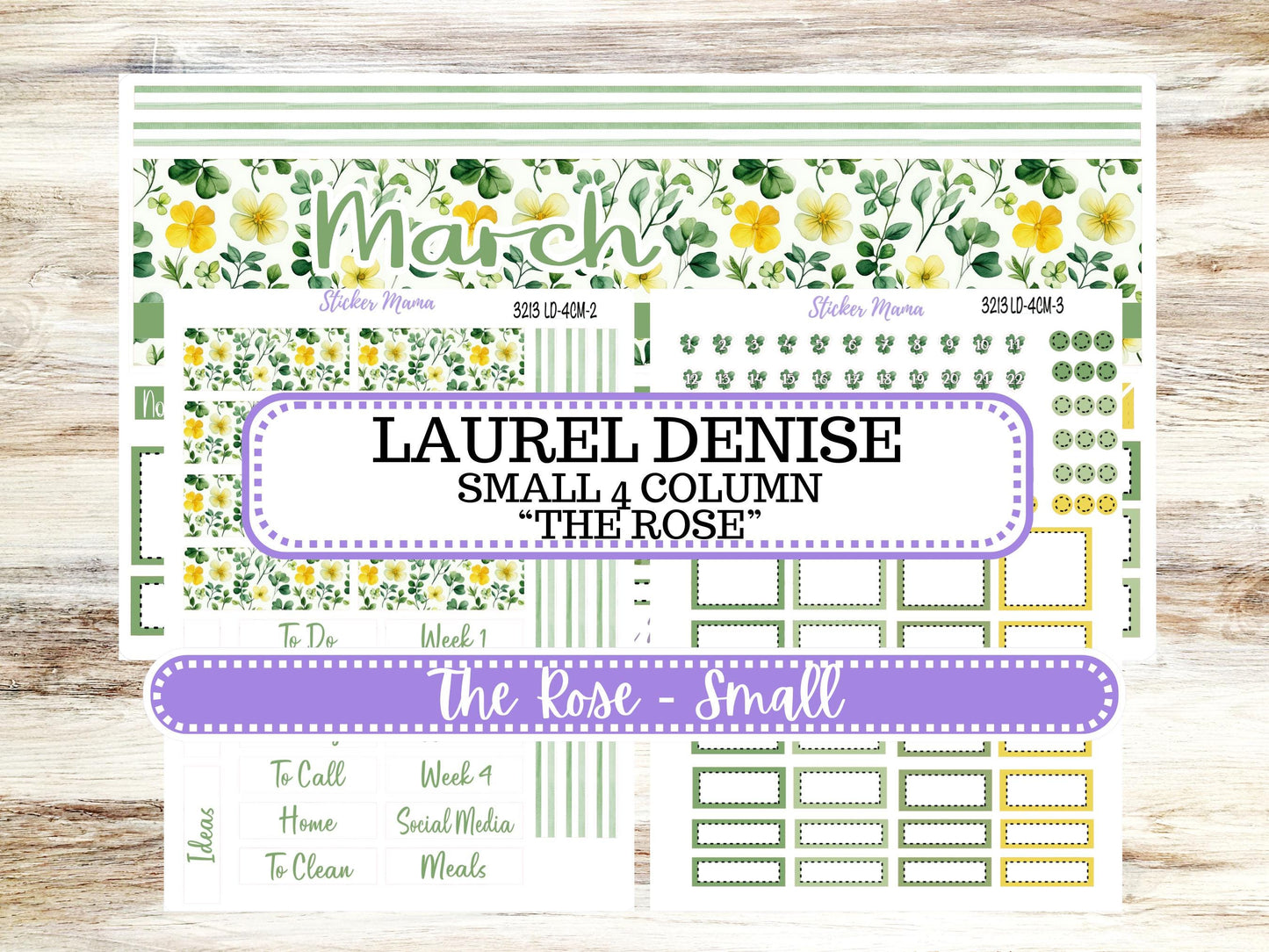 LD "Th Rose" Small || 4 COLUMN Mini (formerly the project mini) Size Planner Kit #3213 || March Lucky Blossom || Project Stickers || 11-25