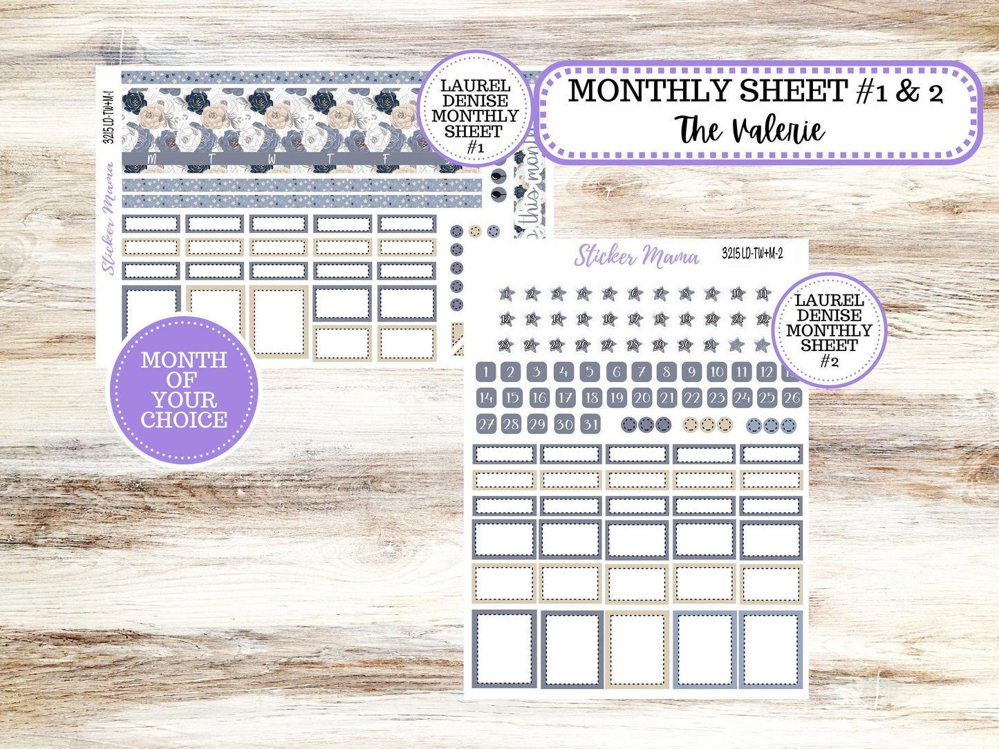 Laurel Denise Valerie Planner Stickers | LD Teacher Week + Month Planner Kit | Month of your Choice #3215 Shabby Chic | 1-26