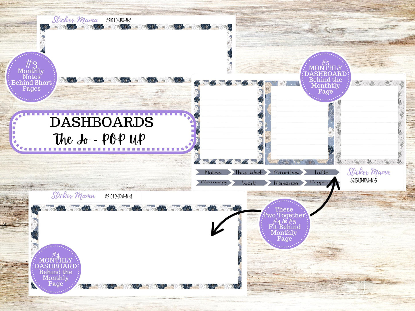 Laurel Denise Jo Planner Sticker Kit | Pop-up Week+Month | Month of your Choice Charming Roses #3215 | 12-25