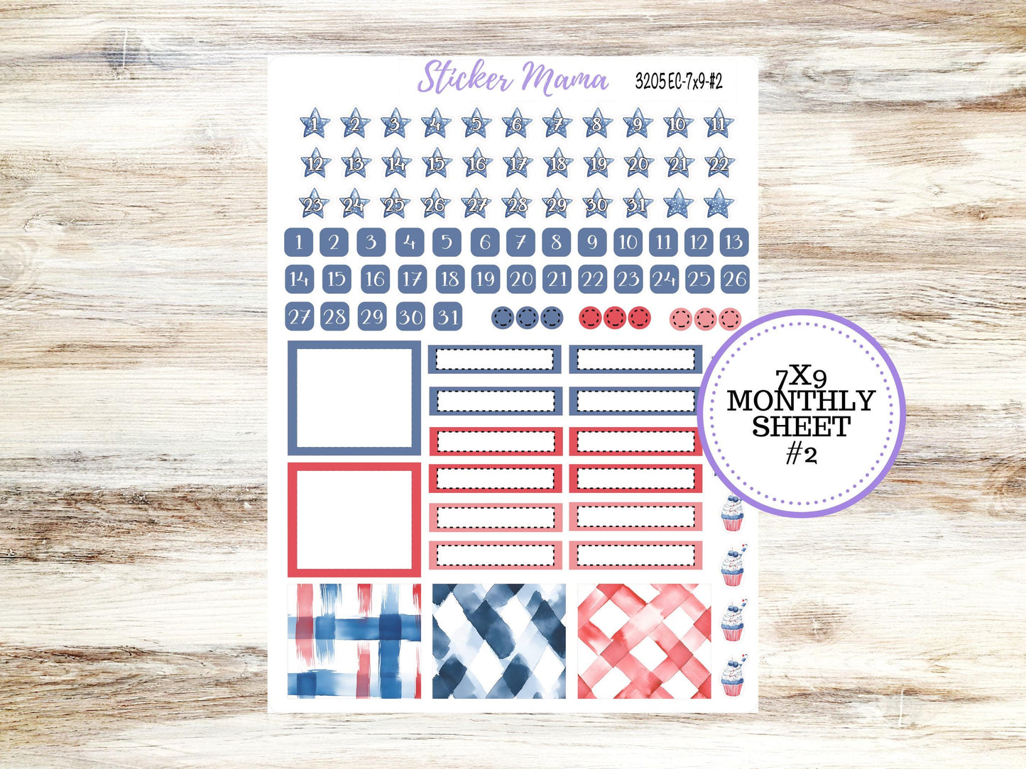 ERIN CONDRE Monthly  Kit-3205 || 7X9 || Patriotic Festivities Stickers  || - ec July Monthly Kit - Monthly Planner Kits - Monthly Budget