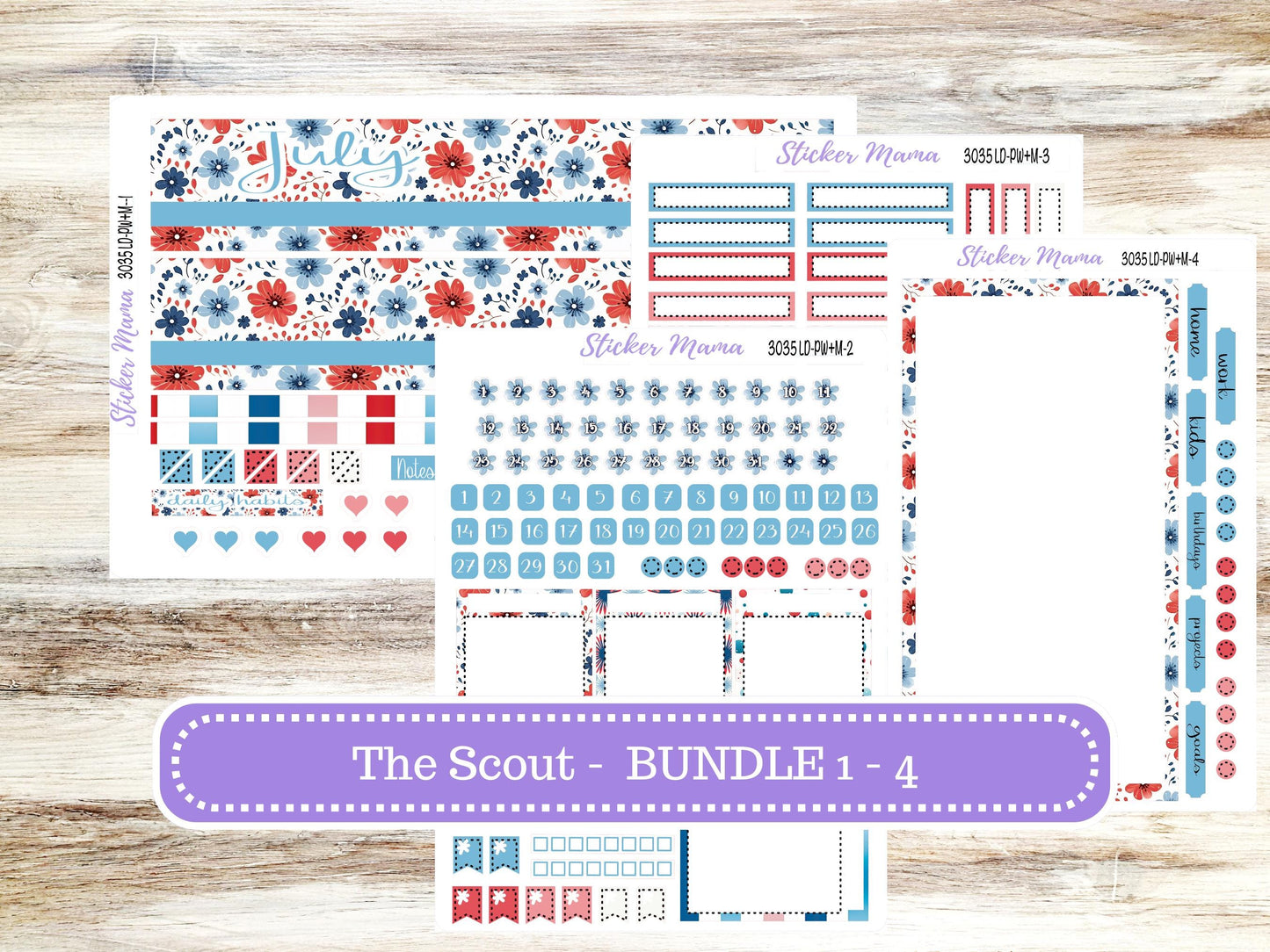 Laurel Denise Large Scout Planner Sticker Kit | Portrait Weekly + Monthly | July 3035 American Dream | 4-26
