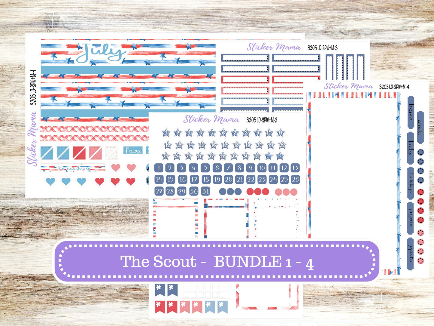 Laurel Denise Small Scout Planner Sticker Kit | Portrait Weekly + Monthly | July Patriotic Festivities 3205 | 4-26