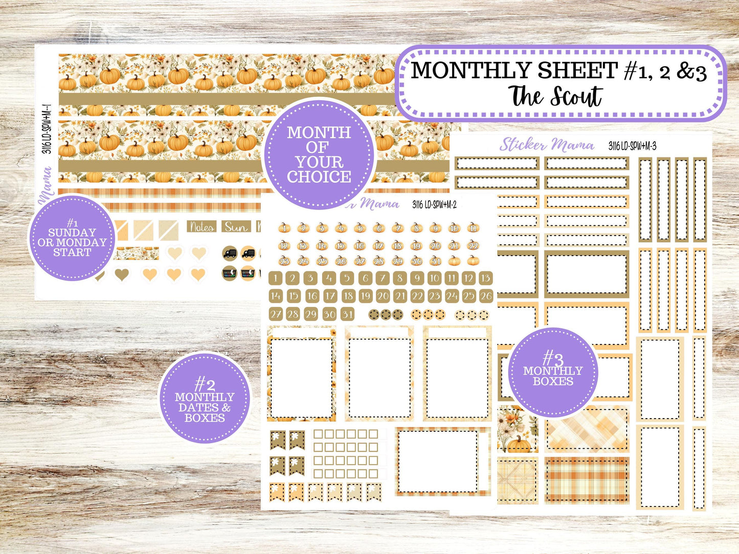 Laurel Denise Small Scout Planner Sticker Kit | Portrait Weekly + Monthly | Choose your month | Fall 3116 Pumpkin Spice | 7-26