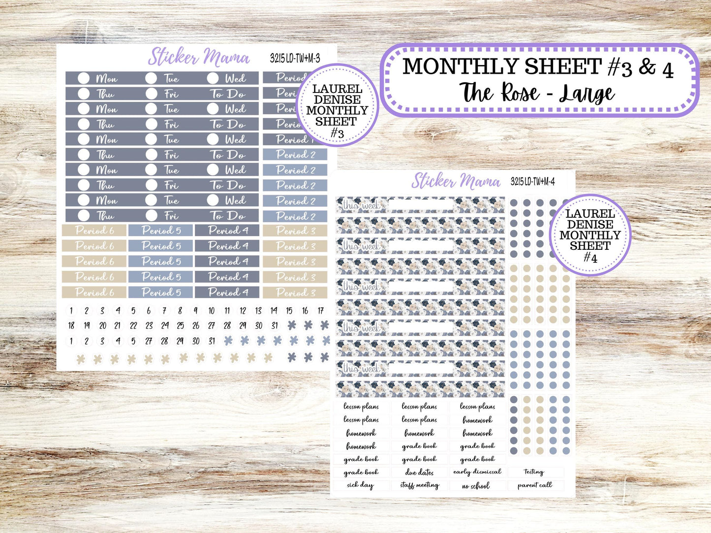 Laurel Denise Valerie Planner Stickers | LD Teacher Week + Month Planner Kit | Month of your Choice #3215 Shabby Chic | 1-26