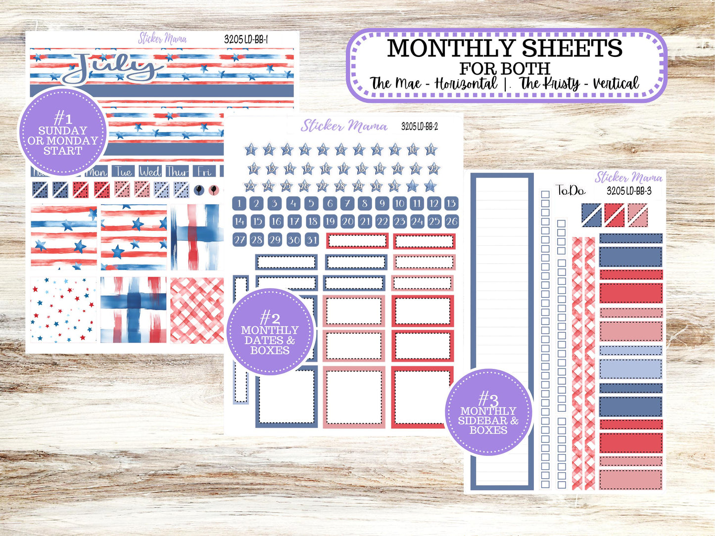 Laurel Denise Mae and Kristy Planner Sticker Kit | Book-Bound | July 3205 Patriotic Festivities