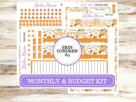 ERIN CONDRE Monthly  Kit-3114 || A5 || September Stickers  || - ec September Monthly Kit - Monthly Planner Kits - Monthly Budget