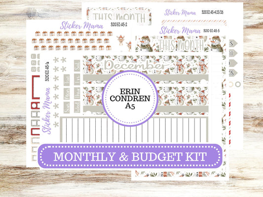 ERIN CONDRE Monthly Kit-3210 || A5 || Frosty Friends Stickers  || - ec December Monthly Kit - Monthly Planner Kits - Monthly Budget