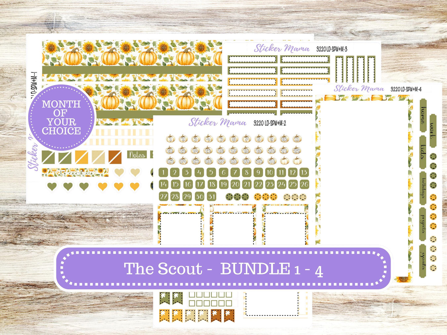 Laurel Denise Small Scout Planner Sticker Kit | Portrait Weekly + Monthly | Choose Your Month Fall | 3220 Sunflower Harvest | 6-26