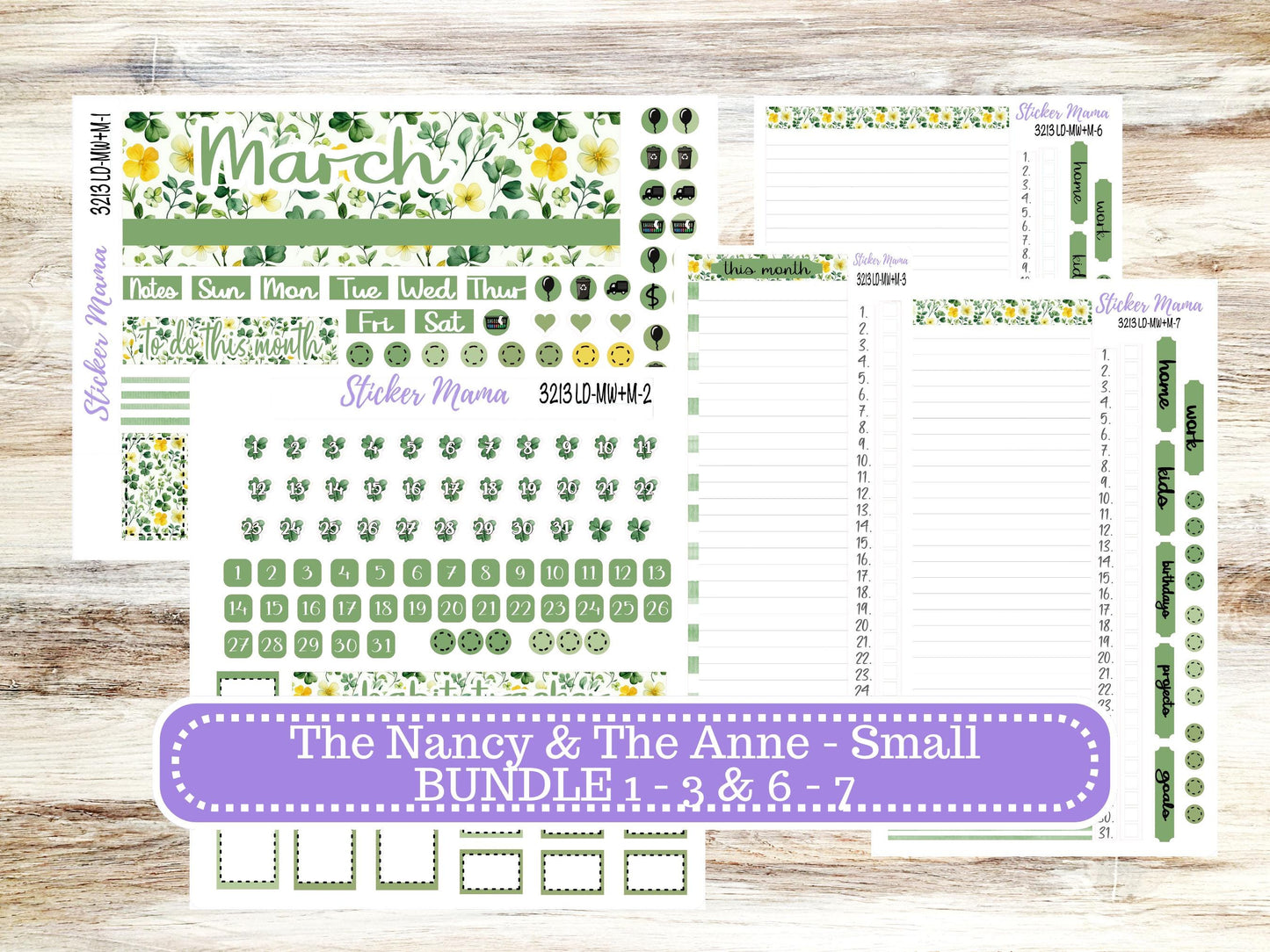 LD SMALL "The Anne" & "The Nancy" || MINI Week + Month Planner Kit #3213 || Horizontal Vertical || March Lucky Blossom || 11-25