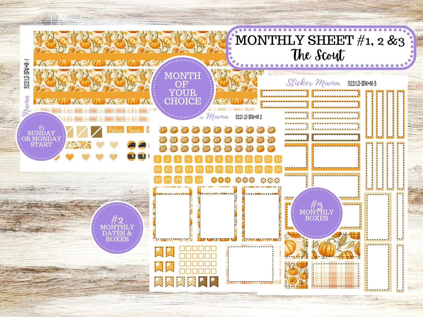 Laurel Denise Small Scout Planner Sticker Kit | Portrait Weekly + Monthly | Choose Your Month Fall | 3221 Pumpkin & Cornstalk | 6-26