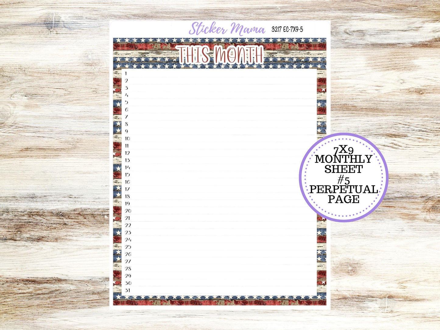 Erin Condren Monthly Kit | 7X9 | July 3217 Old Glory | 4-26