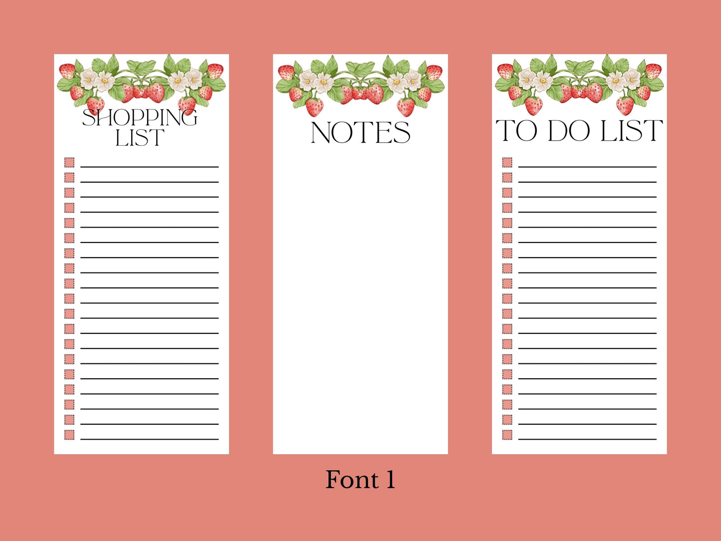 Strawberry Dream Notepads | Set of Three | 3.5 x 8 | To Do List | Shopping List | Notes