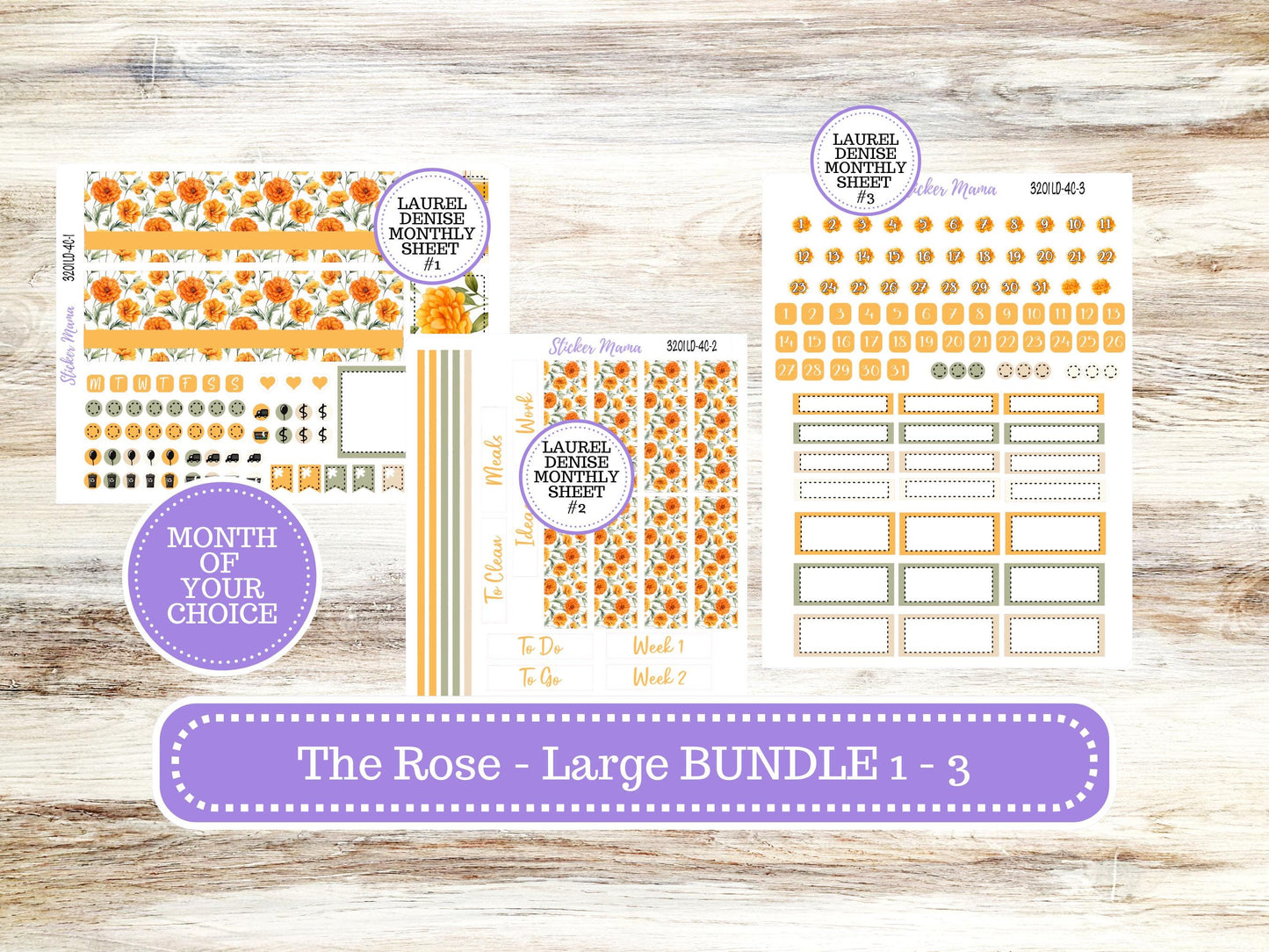 Laurel Denise Large Rose Planner Sticker Kit | 4-COLUMN (formerly project) | Month of your Choice 3201 Fall Colors | 5-26