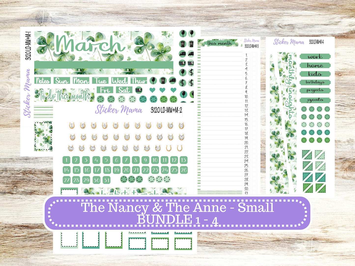 LD SMALL "The Anne" & "The Nancy" || MINI Week + Month Planner Kit #3120 || Horizontal Vertical || March Shamrock Magic || 11-25