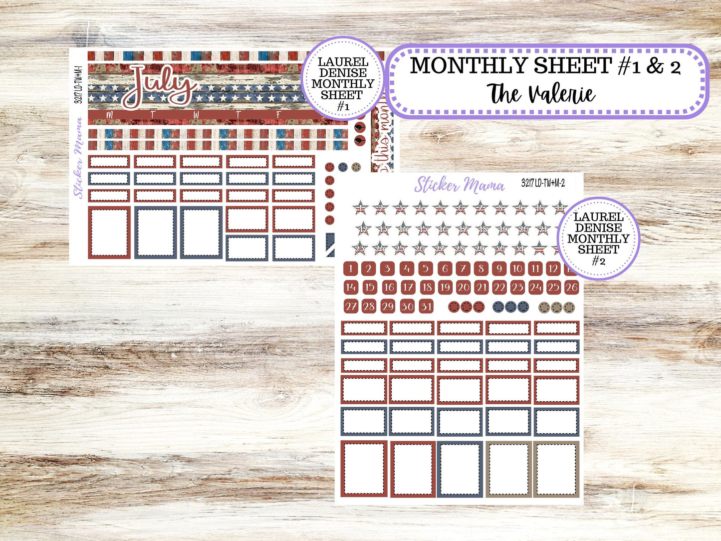 Laurel Denise Valerie Planner Stickers | LD Teacher Week + Month Planner Kit | July 3217 Old Glory | 4-26