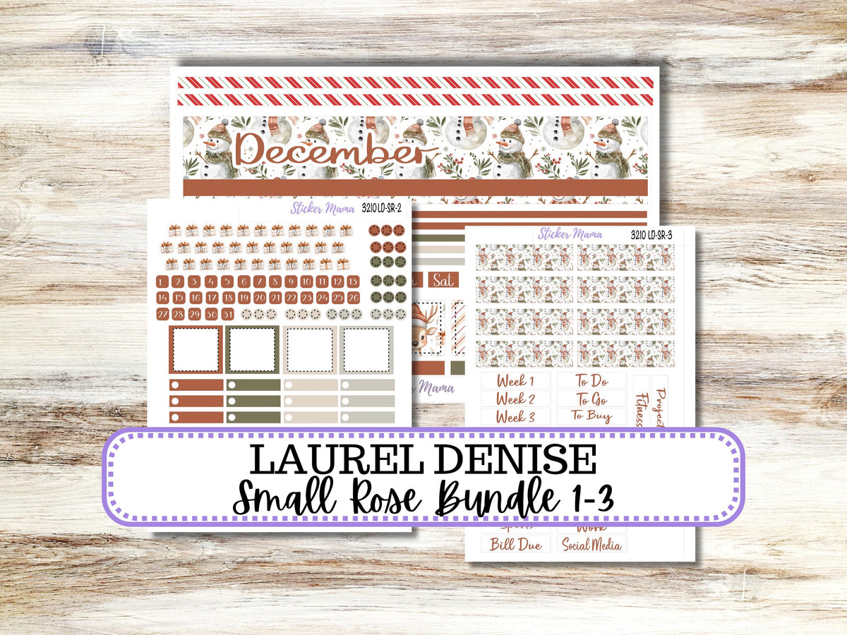 Laurel Denise Small Rose Planner Sticker Kit 3210 | 4 Column Mini | December Frosty Friend | 9-26